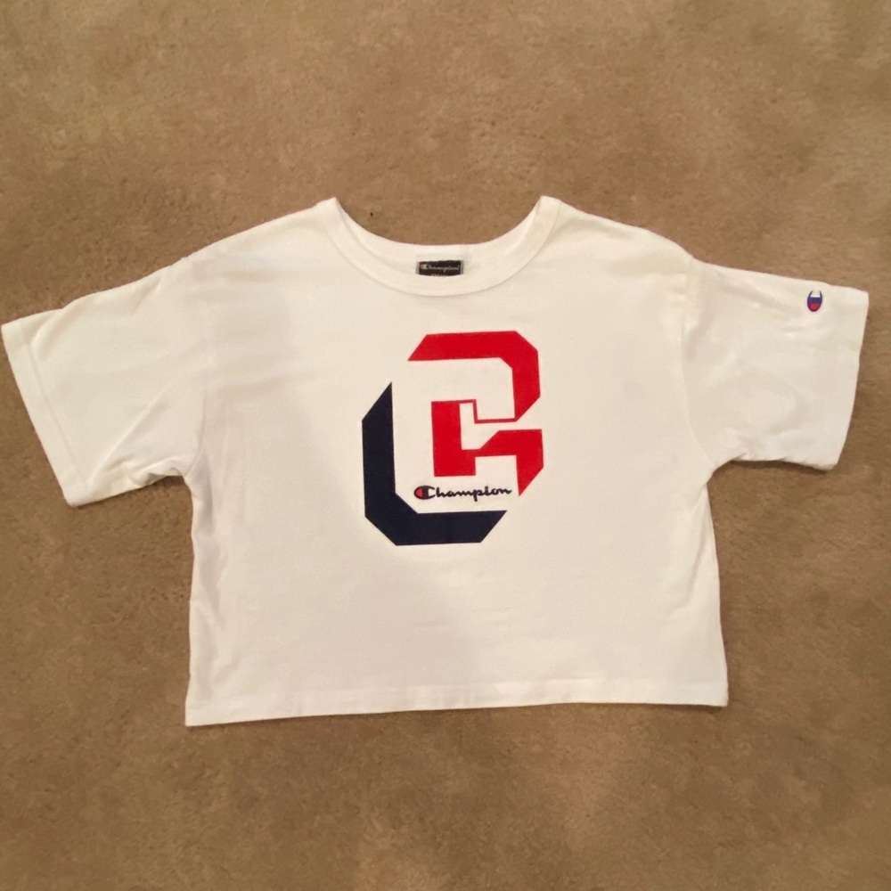 White Champion Big C Crop Top